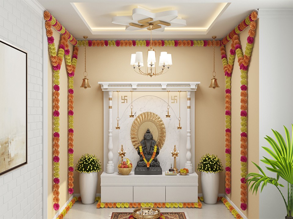 Pooja Room Designs With False ceilings